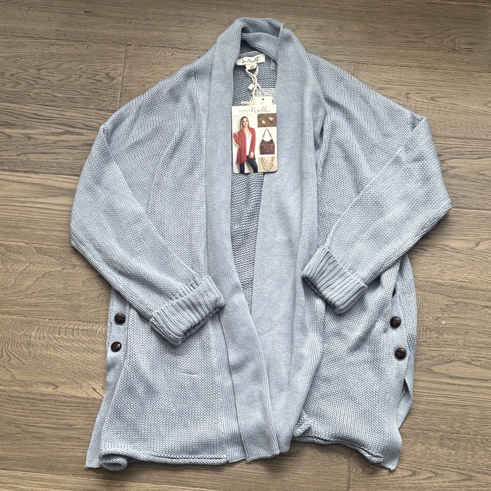 Simply Noelle Pale Blue Open-Front Button Side Cardigan